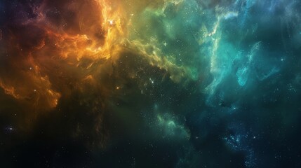 Fototapeta premium A colorful space background with orange and yellow clouds and blue