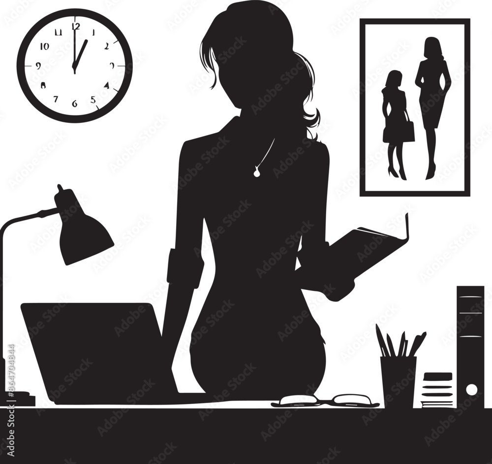 Aufkleber continuous line drawing of professional young business woman using mobile digital tablet computer wo