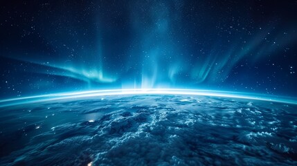 Obraz premium A blue and white planet with a starry sky