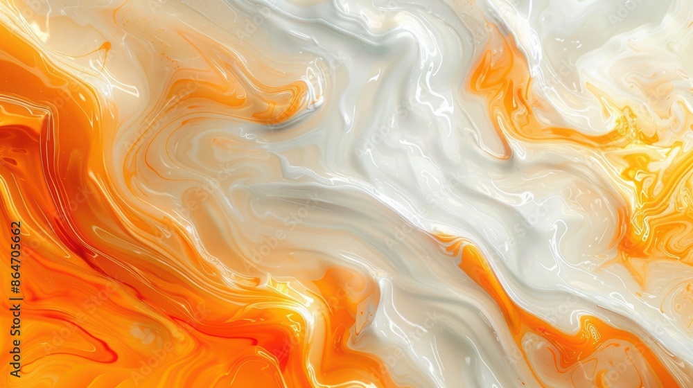Aufkleber abstract fluid art with swirling orange and white colors, creating a visually captivating and dynami