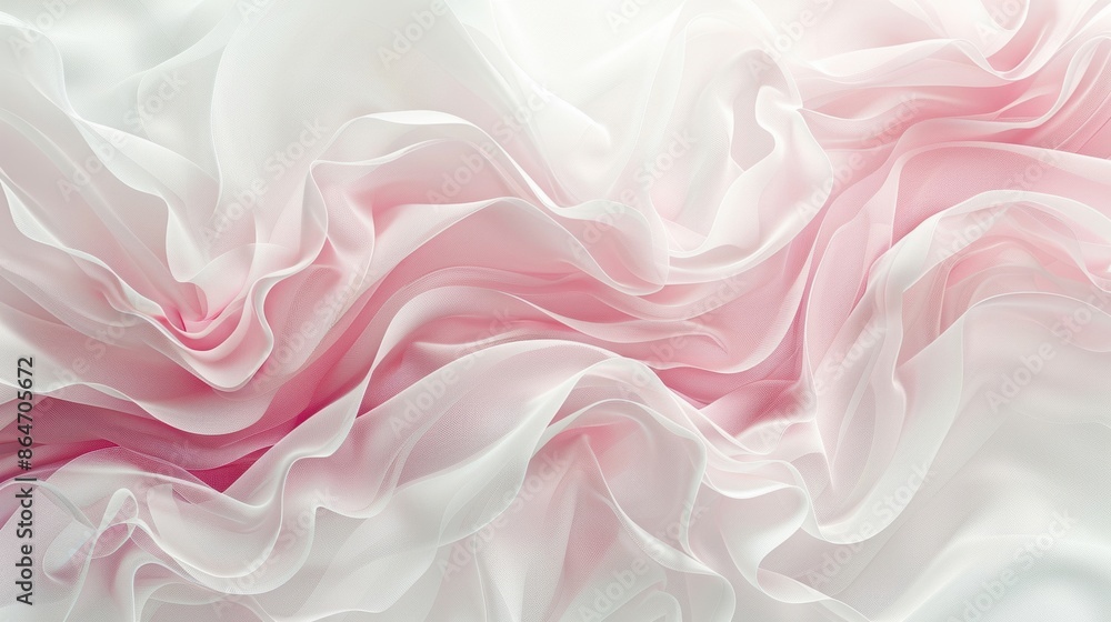 Poster abstract waves of soft pink and white fabric, creating a delicate and elegant visual effect with gen