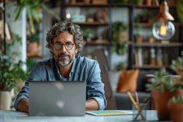 Creative Professional Working in a Stylish Home Office Filled with Plants