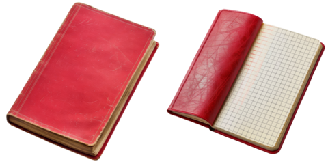 Red Composition Notebook Crisp Pages Set Isolated on Transparent or White Background, PNG