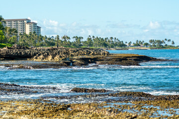 Fototapeta premium Beautiful blue sky and beach scenes on secret beach oahu hawaii