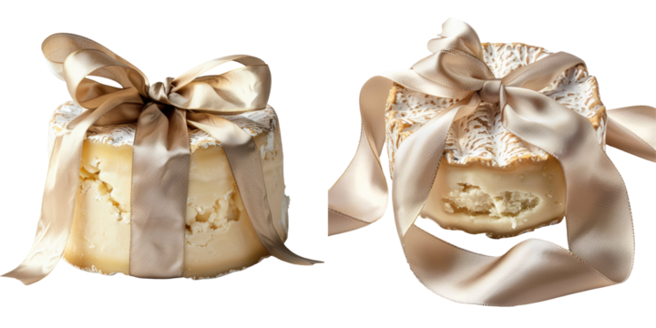 Luxurious Silk Ribbon Vintage Cheese Wheel Set Isolated on Transparent or White Background, PNG - Powered by Adobe