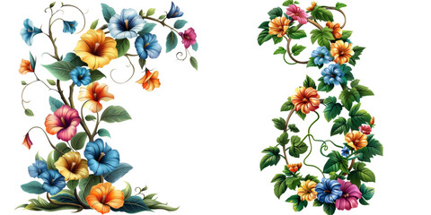 Creeper with Multicolored Flowers Isolated on Transparent or White Background, PNG