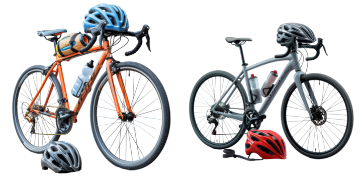 Bicycle Helmet Water Bottle Fitness Gear Set Isolated on Transparent or White Background, PNG