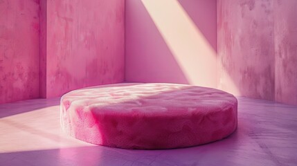Geometric pink plush carpet on light background with soft lighting, C4D rendering, Octane renderer.