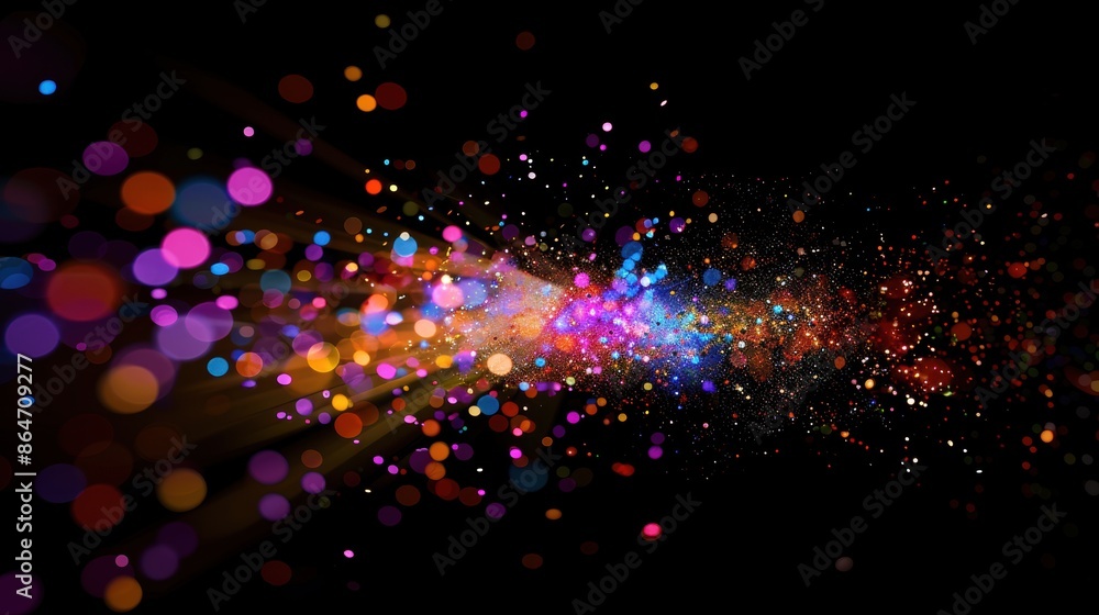 Aufkleber a trail of colorful bokeh lights creating a vibrant, dynamic display against a dark black background