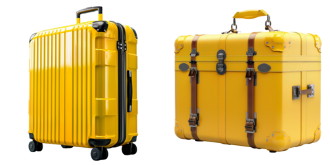 Big Yellow Travel Suitcase Set Isolated on Transparent or White Background, PNG