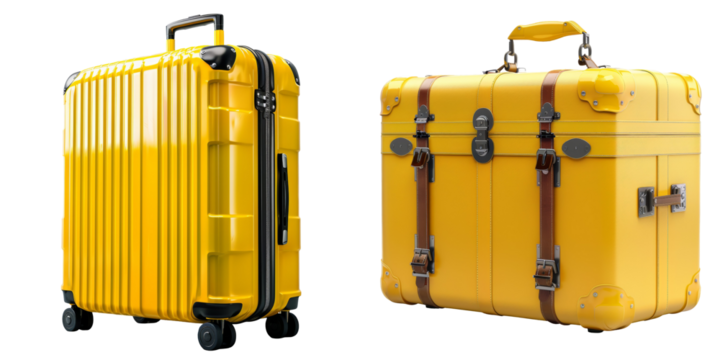 Big Yellow Travel Suitcase Set Isolated on Transparent or White Background, PNG