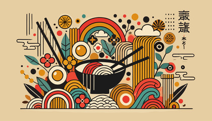 Obraz premium Concept of Japanese Ramen Image. Vector illustration.
