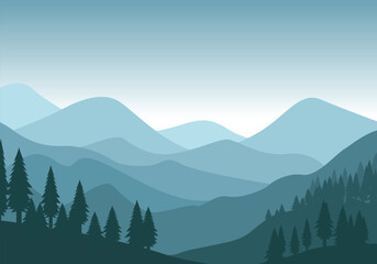 Abstract art background vector. Minimalist style paintings, landscapes, hills and trees. Wall art design for home decoration, wallpaper, prints.