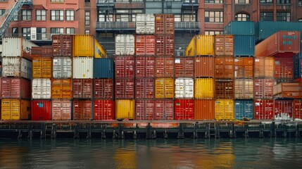 Fototapeta premium Urban Waterfront Dynamics: Capturing the Intersection of Cargo and Global Trade
