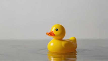 A bright yellow rubber duck on a white background.