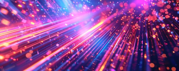 Naklejka premium Abstract neon lights background with glowing lines and particles. Futuristic digital art for background or wallpaper.