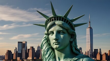 Fototapeta premium The Statue of Liberty and New York City skyline.generative.ai