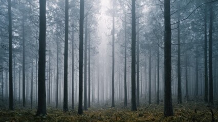 Naklejka premium forest filled with lots of trees in the middle of a foggy forest area