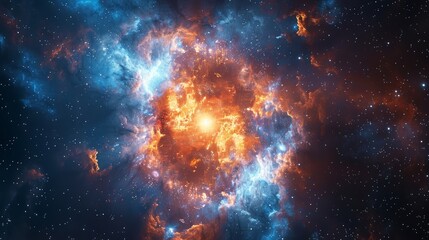 Naklejka premium A bright orange and blue star surrounded by a cloud of blue and orange