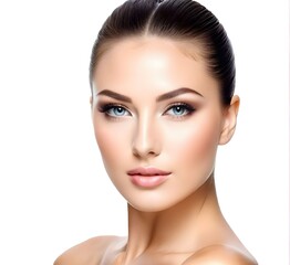 Fototapeta premium Beautiful Face of Young Woman with Clean Fresh Skin