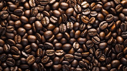 Naklejka premium Coffee Beans Close Up: Roasted and Ready