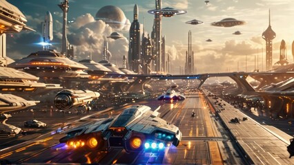  Bustling Futuristic Spaceport With