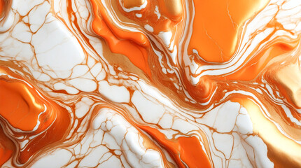  A marble surface with elegant orange, gold and white swirls, creating a stunning visual contrast.