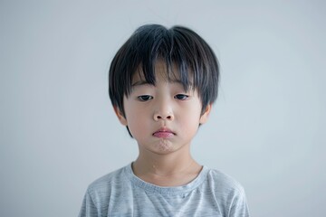Sad little boy with downcast eyes, feeling lonely and upset. Concept of child sadness, depression, anxiety, bullying, or childhood problems.