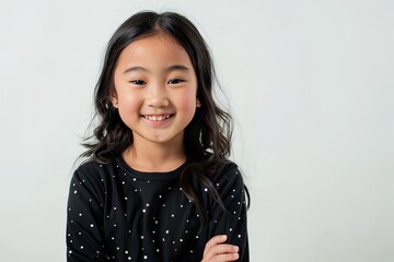Portrait of a happy, smiling young girl with arms crossed on a white background. Concepts. childhood, confidence, happiness, youth
