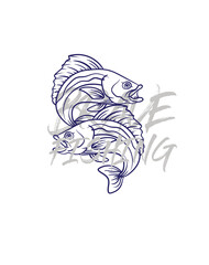 handrawn fishing logo illustration, grunge with text brave and fishing