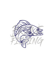 handrawn fishing logo illustration, grunge with text brave and fishing