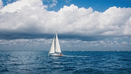 Fototapeta premium sailboat in the middle of a body of water under a cloudy blue sky