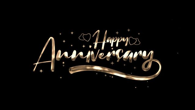 Happy Anniversary lettering text Animation on the transparent background. Handwritten text in luxury gold, red shiny, and alpha matte. Great for celebrations and events