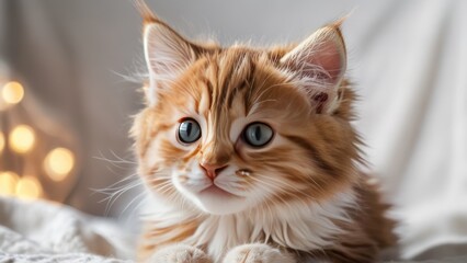 A fluffy kitten on a white background.