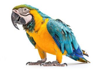 Blue and Yellow Macaw Parrot Isolated on White Background