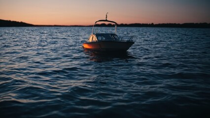 Obraz premium boat in the middle of a body of water with a string attached to it