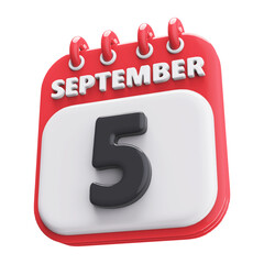 5th September Calendar Icon 3D Render