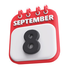 8th September Calendar Icon 3D Render