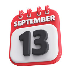 13th September Calendar Icon 3D Render