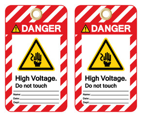 Obraz premium Danger High Voltage Do Not Touch Tag Label Symbol Sign, Vector Illustration, Isolate On White Background. EPS10