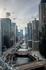 Beautiful chicago city skyline and city street scenes