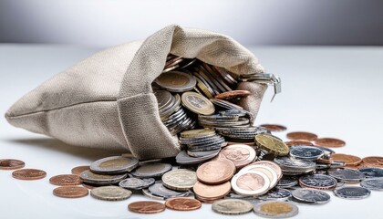 A bag with gold coins on background. The money is in a black bag. Treasure Hunt. Place for text,idea of wealth, richness or success investment, treasure or rich prize, earnings or savings income.