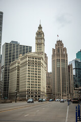 Naklejka premium Beautiful chicago city skyline and city street scenes