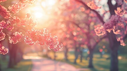 Soft Pink Cherry Blossoms In Sunset Light