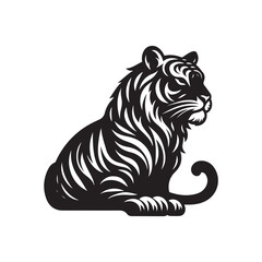 Hand Drawn Tiger Silhouette Isolated On White Background. Vector Illustration In Flat Style.