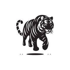 Hand Drawn Tiger Silhouette Isolated On White Background. Vector Illustration In Flat Style.