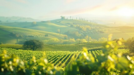 Sunlit Vineyard Landscape in Rolling Hills
