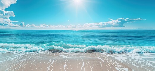 Tranquil Turquoise Seascape With Foamy Waves On A Sandy Beach