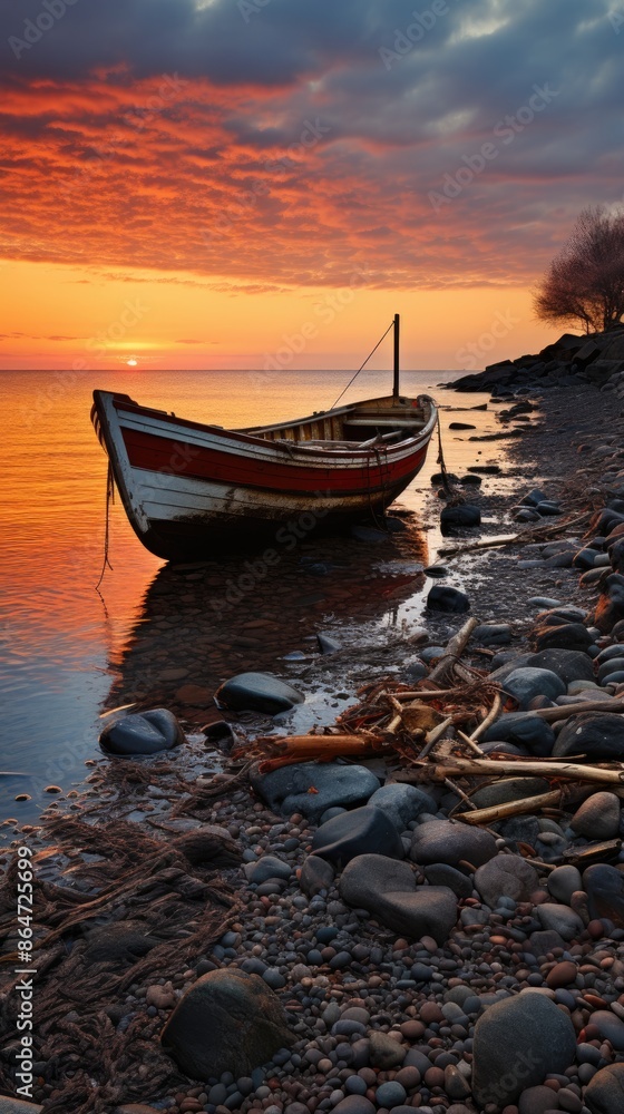 Sticker boat at sunset