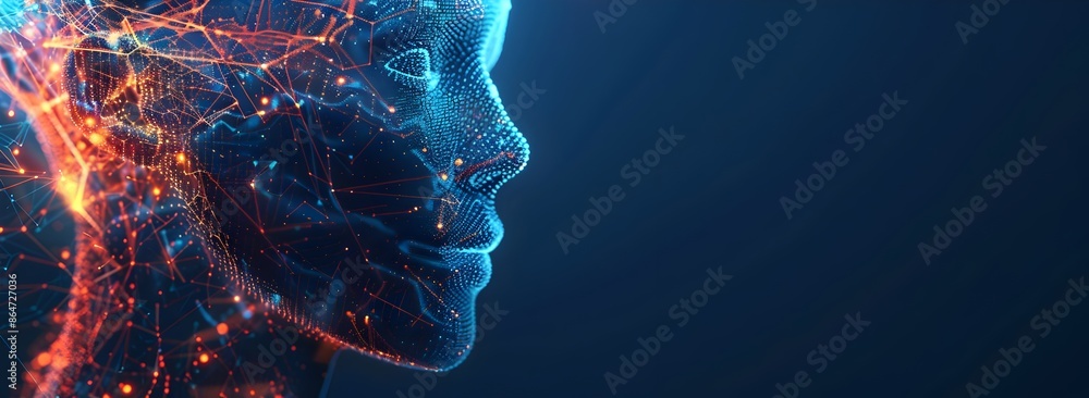 Aufkleber abstract digital human head with neural connections and an ai icon vector background banner for tech